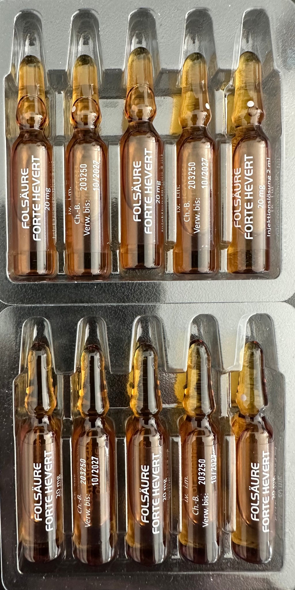 Hevert Folic Acid (Vitamin B9) - 20mg. 10x2ml Ampoules