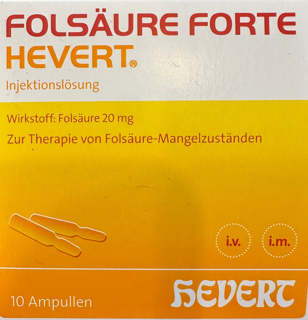 Hevert Folic Acid (Vitamin B9) - 20mg. 10x2ml Ampoules